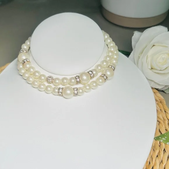 Ann Taylor 32” Long Faux Pearl and Pavé Crystal Necklace - Picture 3 of 8